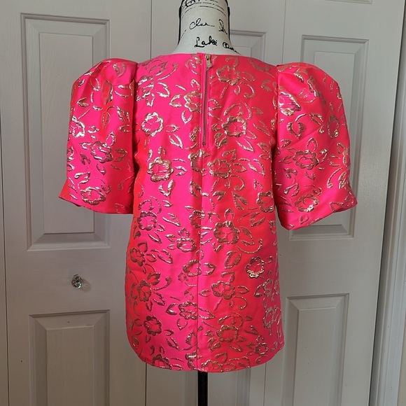 NWT Lilly Pulitzer Pratt Puff sleeve pink gold brocade top Sz XS SM - Picture 9 of 13